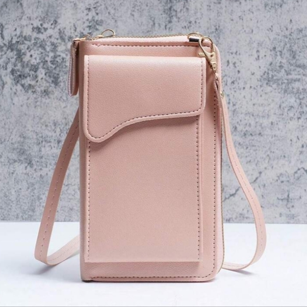 Pink PU Leather Small Crossbody Bag Wallet Purse Women Shoulder Cell Phone Sling